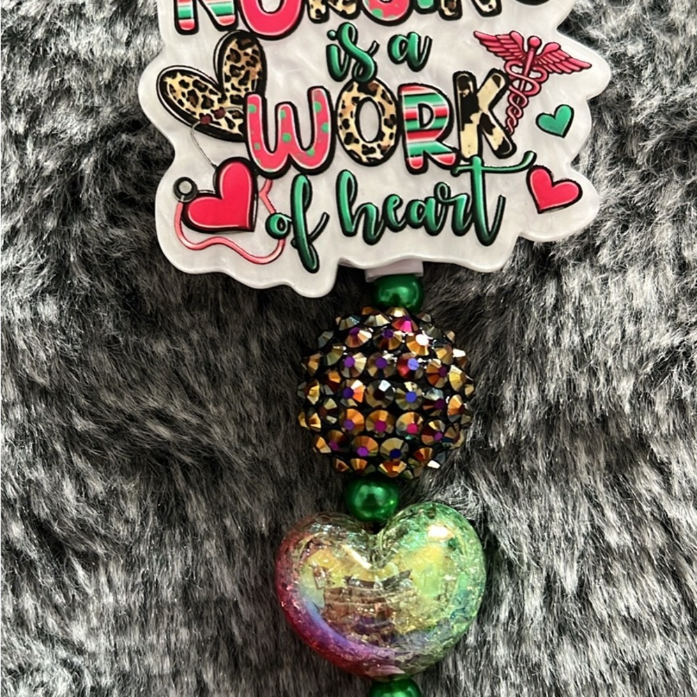 Nurse Is a Work of Heart Iridescent Green Heart Key & Card Holder